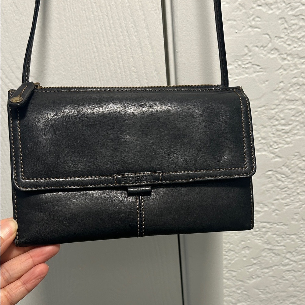 Fossil Black Leather crossbody Bag